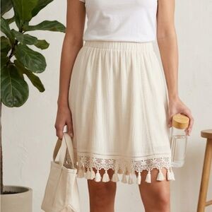 Soft Surroundings Cream A-Line Skirt with Tassel Detail